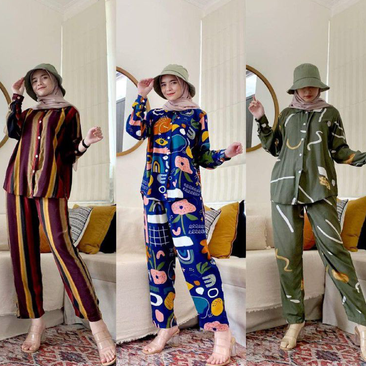 Promo tajirQq7Q1 [BISA COD] Setelan Tie Dye One Set Rayon Super Lengan Panjang