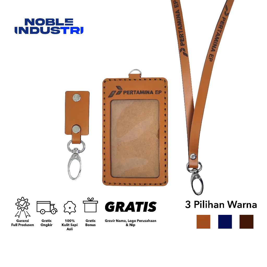 Id Card Holder Name Tag Kulit Asli Free Custom