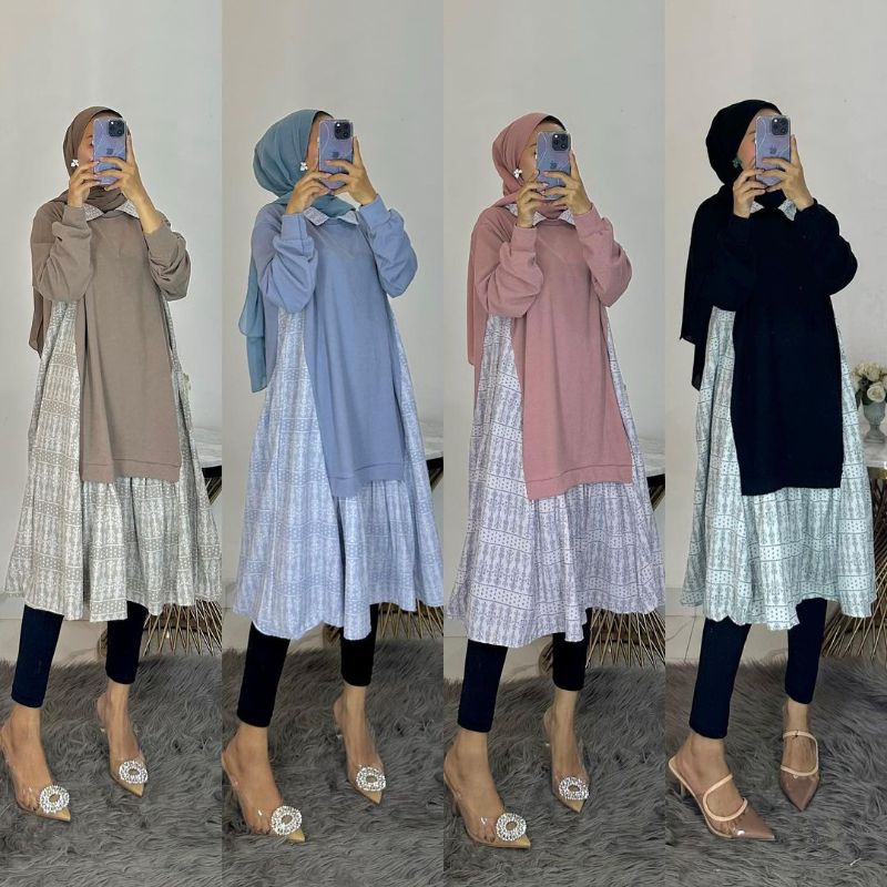 Tunik Terbaru / Atasan Terbaru / Baju Kondangan / Long Tunik Kenit / Midi Dress Wanita Knit X Katun 