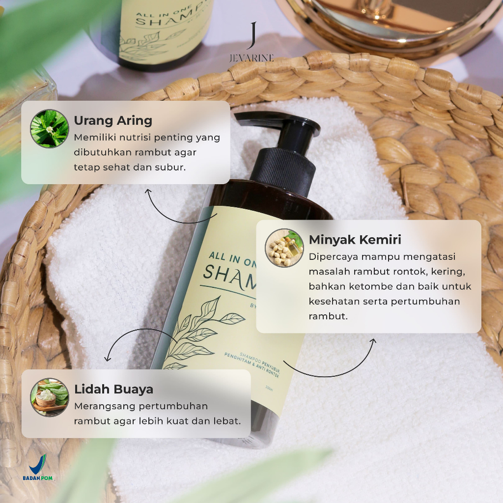 Jevarine All In One Shampoo - Penyubur , Penghitam dan Anti Rontok Bpom 100% Original