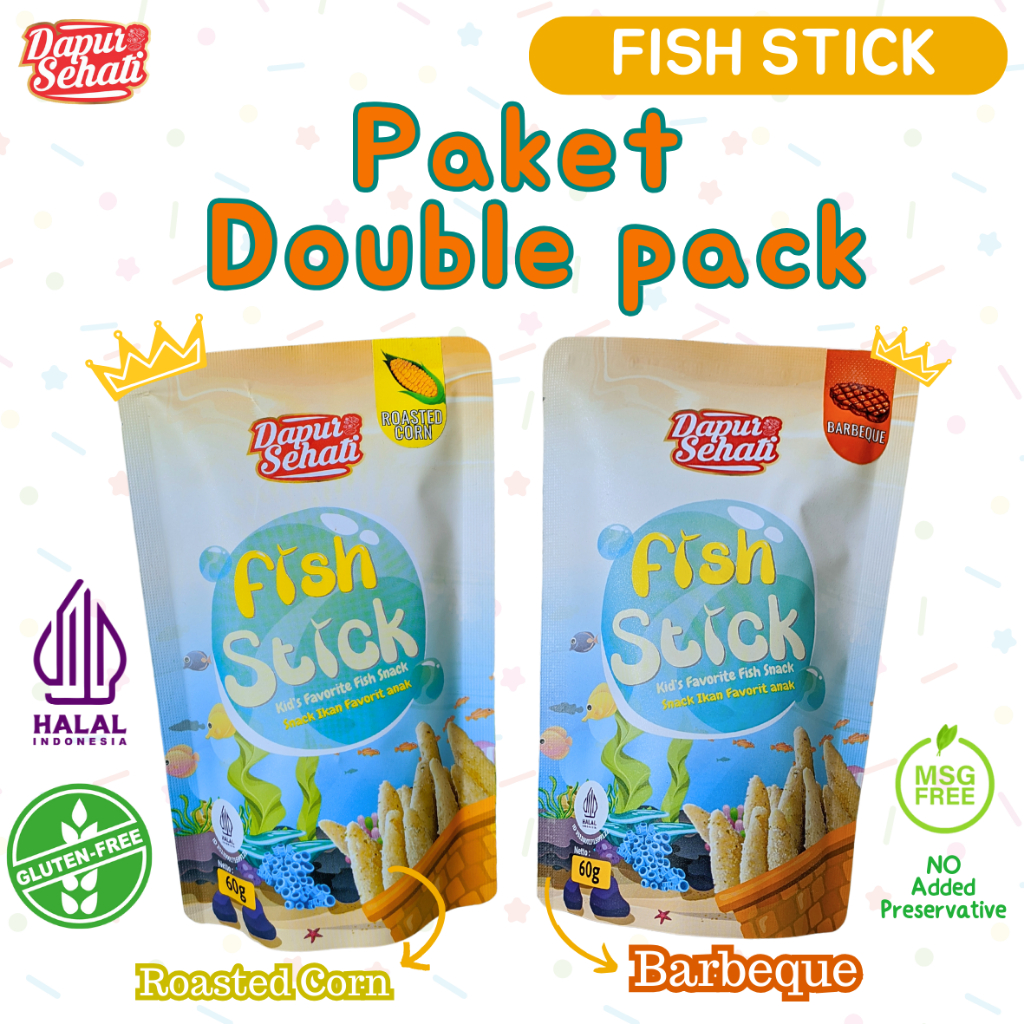 

Double Pack - Fish Stick Roasted Corn & Barbeque Snack dari Ikan Cemilan Anak Gluten Free // No MSG No Pengawet