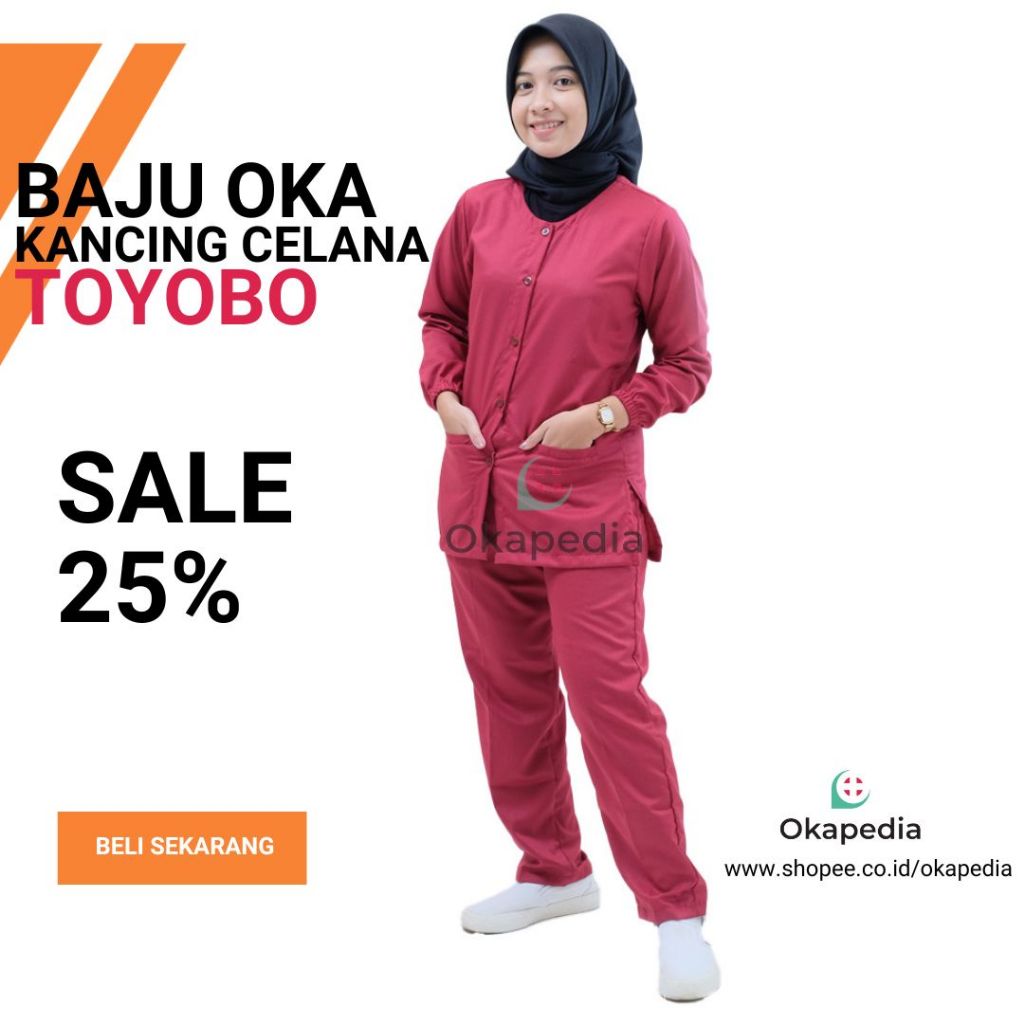 Baju JAGA OKA KANCING DEPAN Lengan Panjang Karet Dokter Petugas medis Perawat Toyobo