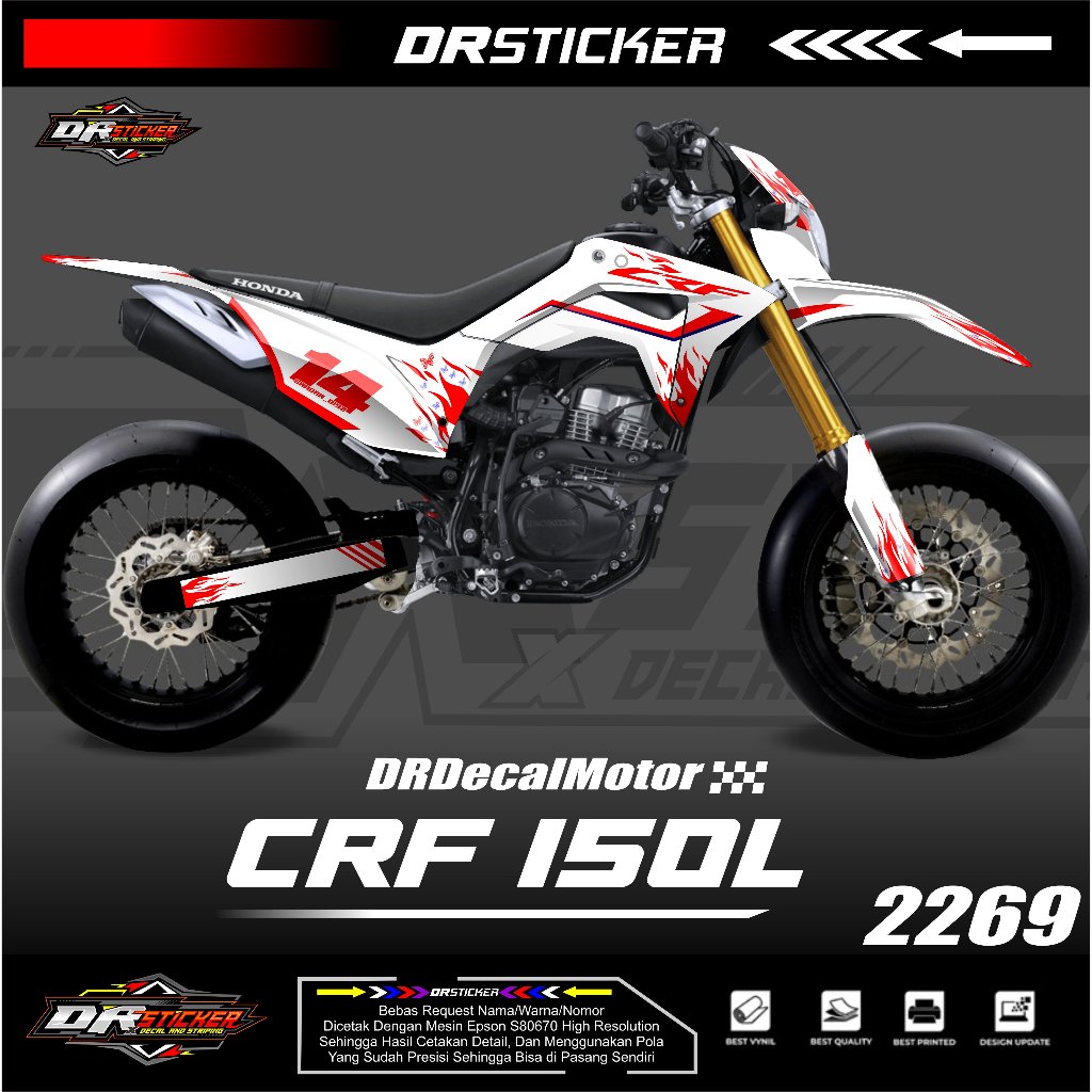 Terbaru Decal Crf 150 l Full Body - Stiker Motor - Decal Stiker Crf - Merah, GLOSSY - Crf Motif Api