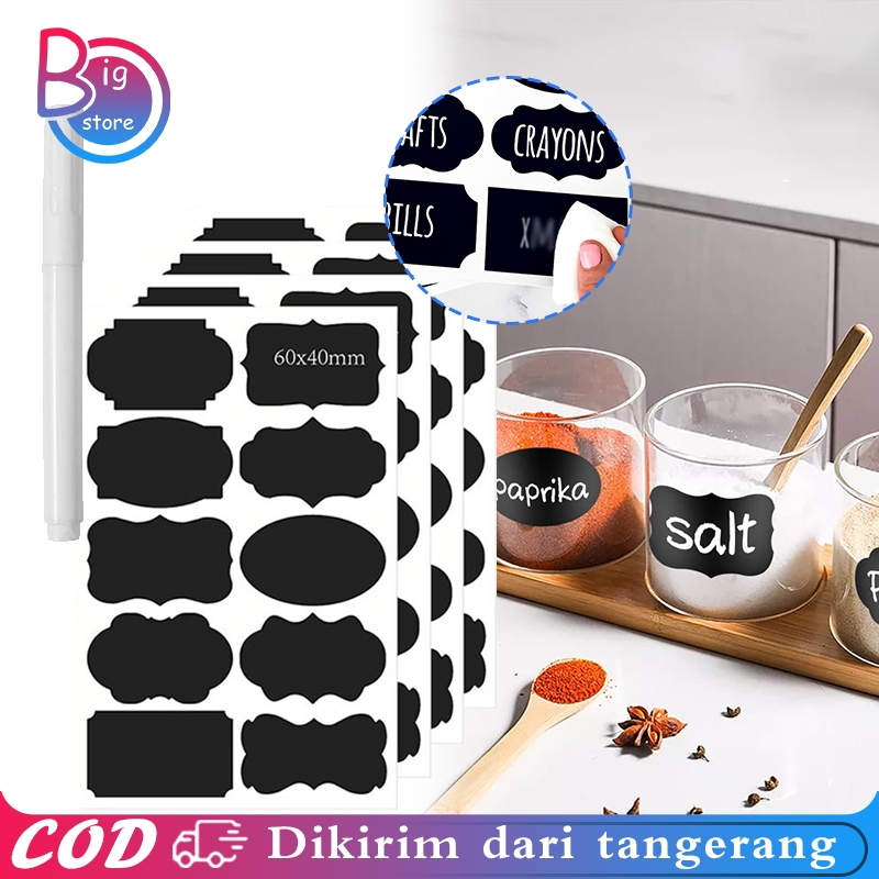 

100pcs/10sheet Stiker Label Blackboard Hitam Chalkboard Label Sticker Tahan Air Dapur Bumbu Stiker Dengan Pena