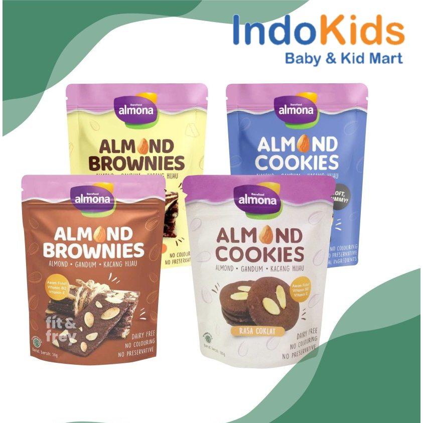 

BAREFOOD ALMONA Almond Cookies Original Cookies & Cream 90gr & Brownies Original Choco Cheese 50gr / Snack Sehat / Dairy Free / No Preservative / No Coloring / KUKIS BROWNIES BANDUNG