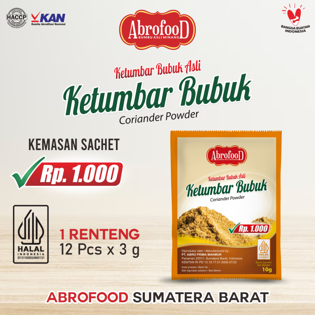 

Ketumbar Bubuk Abrofood Rp.1000 - Renteng (12 Pcs)