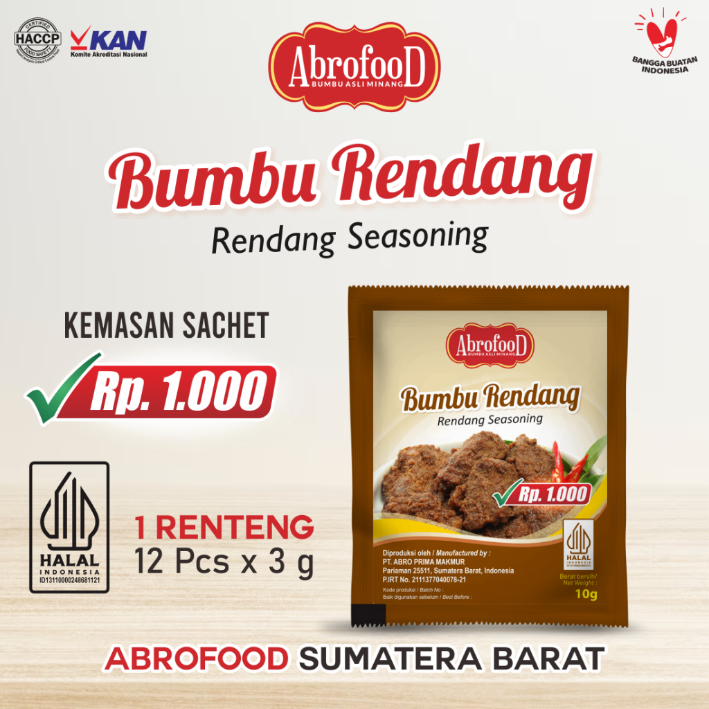 

Bumbu Rendang Abrofood 10 gram - Renteng (12 Pcs)