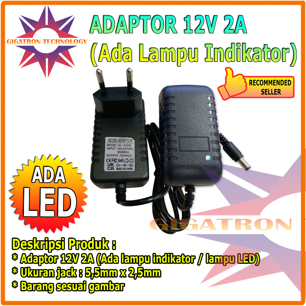 Adaptor DC 12V 2A Murni Switching Adapter Power Supply Charger CCTV 12 Volt 2 Ampere 5.5mm x 2.5mm /
