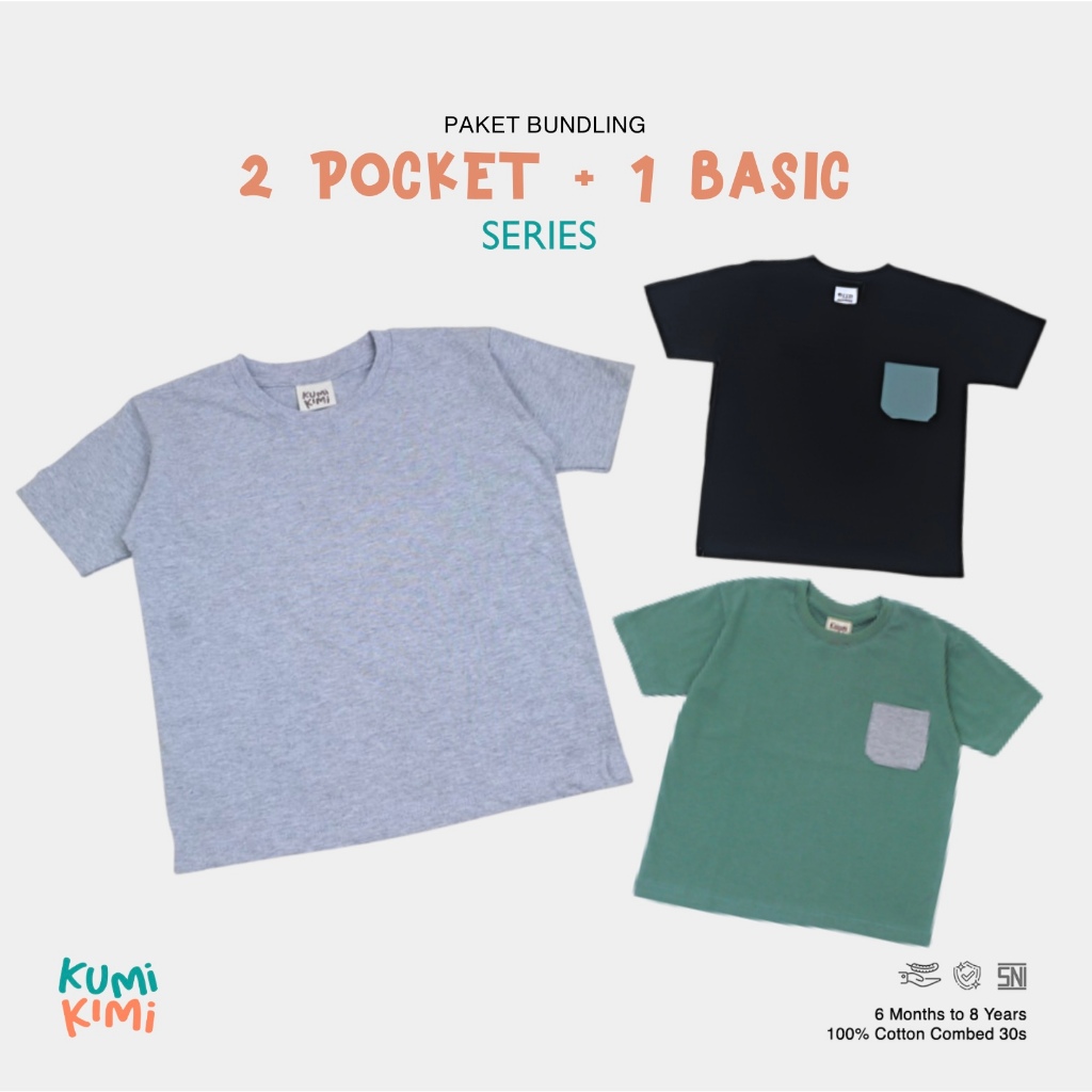 BELI 2 GRATIS 1 | Paket Bundling 2 Kaos Pocket + 1 Kaos Polos Anak