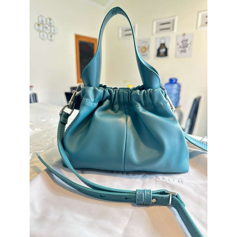 Tas Charles & Keith Ally Ruched Slouchy-Turquoise ORI LIKE NEW