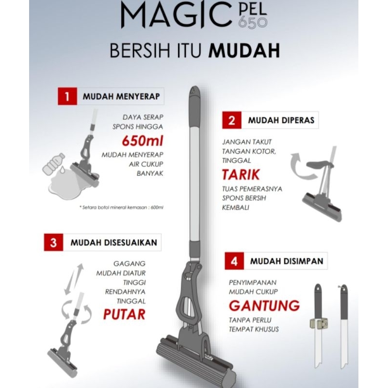 Destec DC-11 hippo magic cleaner Magic cleaner MP-650 alat pel sponge pembersih lantai magic mop
