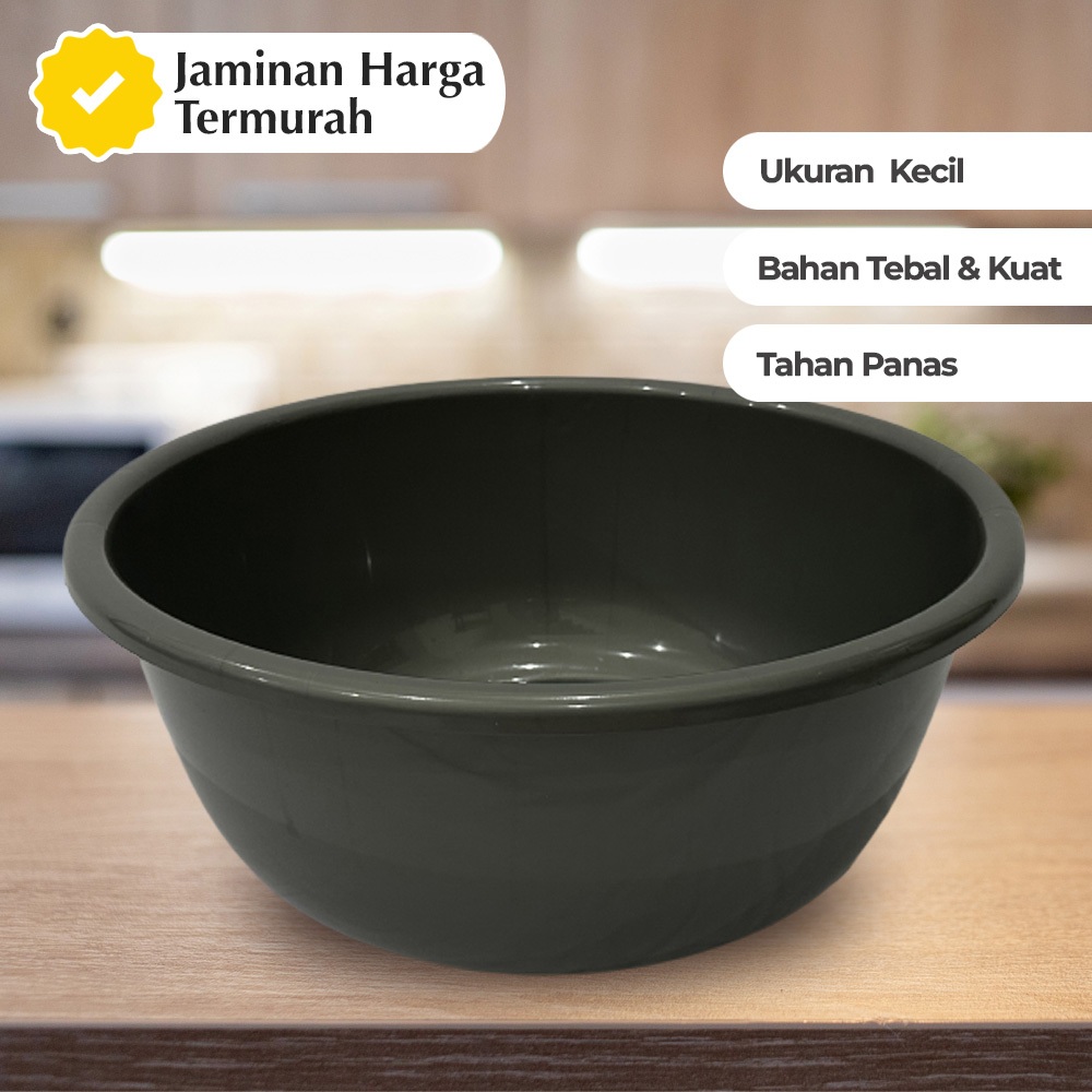 Baskom Bulat Kecil Baki Plastik Serbaguna Abu 26x12cm