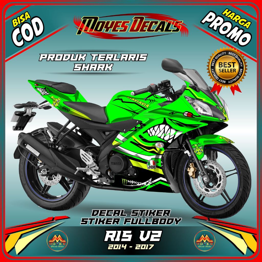 Terbaru Decal Stiker Variasi Fullbody Yamaha R15 V2  Design Motiv Shark Hiu