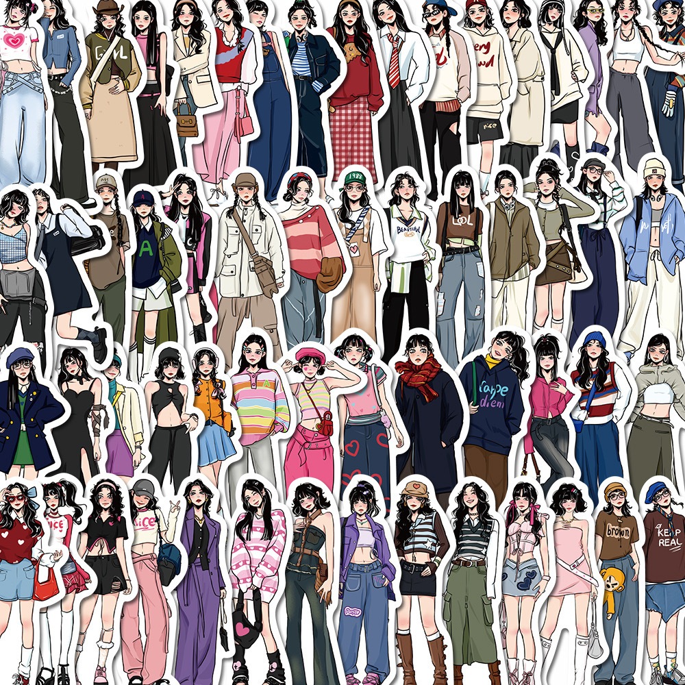 

5 pcs sticker girls cutting aesthetic vintage journal kit bujo scrapbook penpal journaling