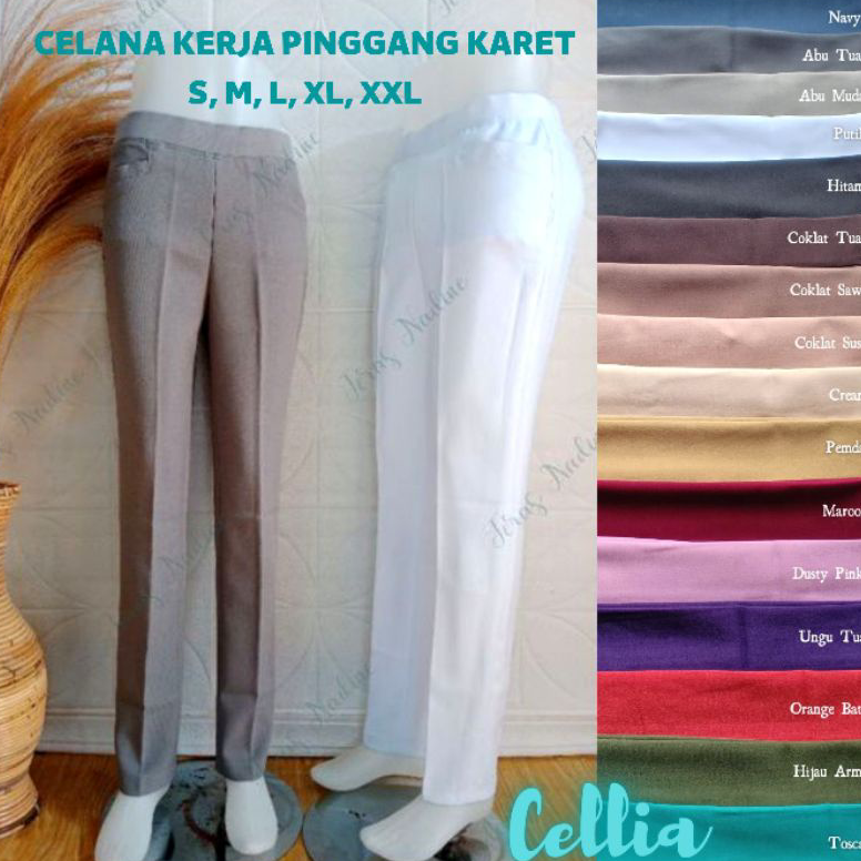 TERMURAH Celana Kerja  Celana Bahan Celana Kerja Wanita | Celana Cellia Celana Kerja Pinggang Karet 