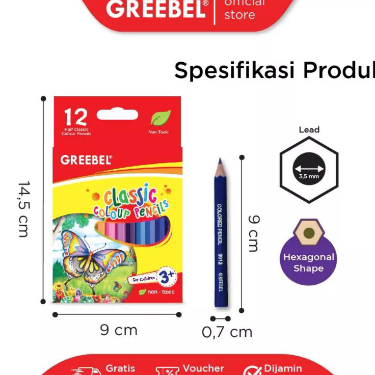 

➵➭✬ Pensil Warna Greebel 12 Warna pendek ( 1set/12warna )