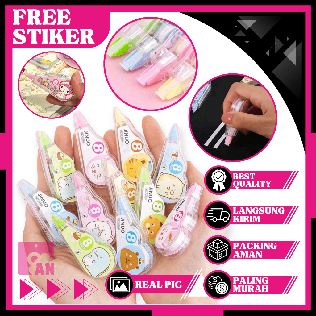 1PCS Tipex Pita Roll Tipe Ex Correction Pen Motif Lucu Stipo Karakter Peralatan Sekolah Penghapus Pu