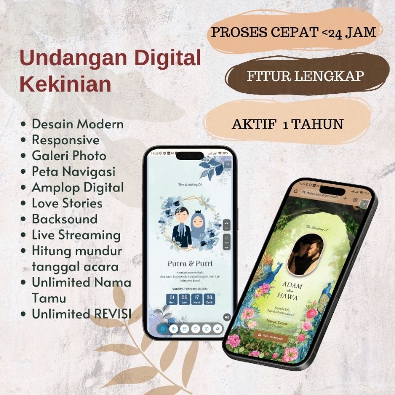 Undangan Digital Website Pernikahan Full Fitur, Rustic, Elegan, Unik
