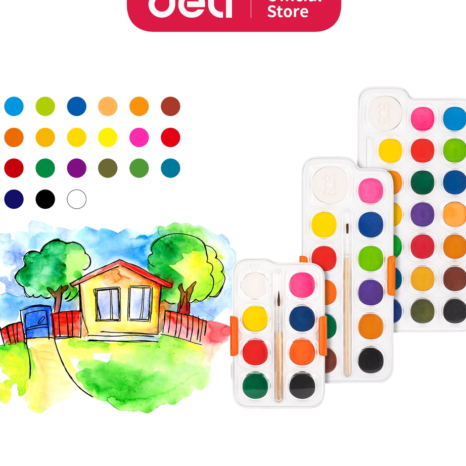 

Terbaru Deli Watercolor Paint / Cat Air Padat 8/12/21 Warna, Kemasan Kotak + Kuas EC10-8 EC10-12 EC10-21