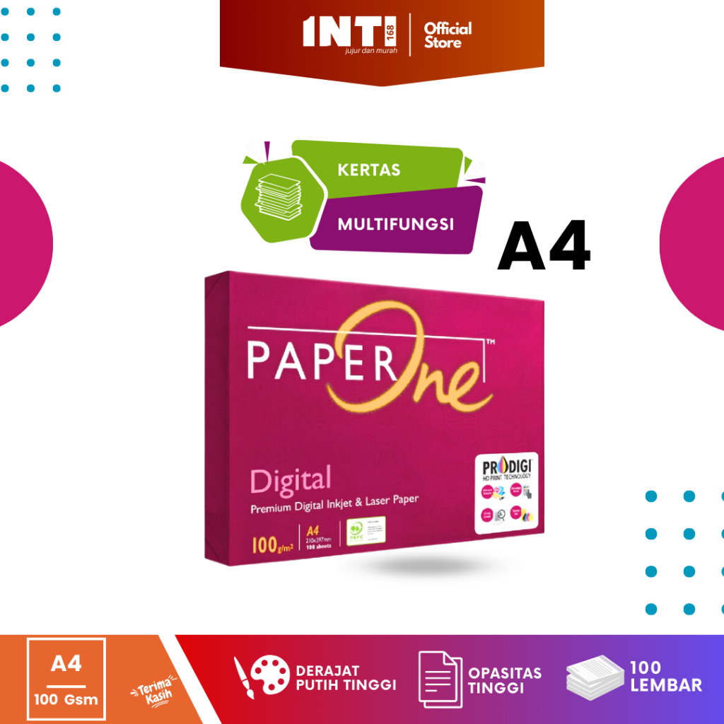 

PaperOne Kertas A4 HVS Digital 100g 1pack=100 SHEETS