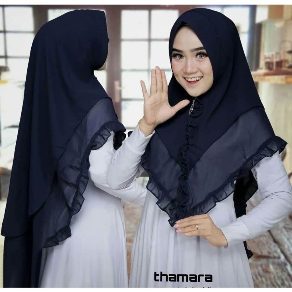 Khimar Thamara berpola khimar syari mini berbahan cerutybabydoll