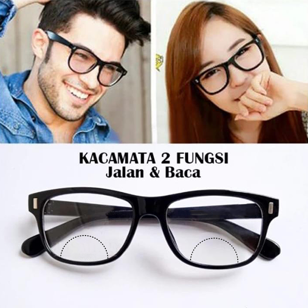 Kacamata Double Focus Baca Dan Jalan Pria/Wanita | Kacamata Baca Plus Rabun Dekat Frame Hitam | Kaca