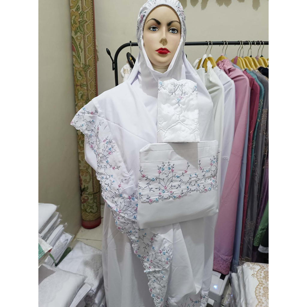 Mukena Dewasa Putih Khadijah model Sulam Bahan BSY Yess Ukuran Jumbo