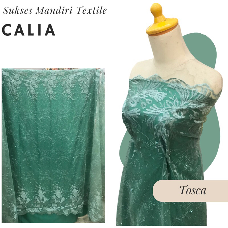 [CALIA] Tille Glitter Mutiara Mewah Warna Tosca | Harga ½ meter = 50 cm (Bahan Dress Bridesmaid, Kon