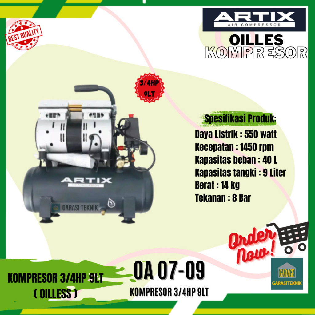 Mesin Kompresor Angin Artix OA07-09 9L Oil Less+Mesin Kompresor murah