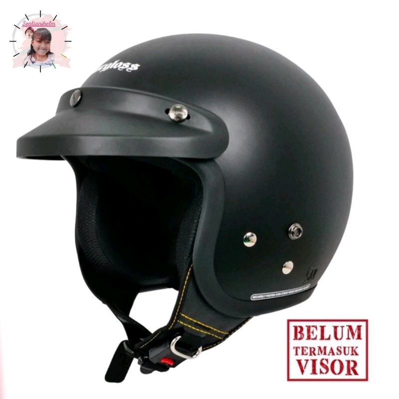Helm Carglos Bogo Retro hitam doff Dewasa Polos PET Full Leher SNI Bisa Untuk Cewek Cowok premium