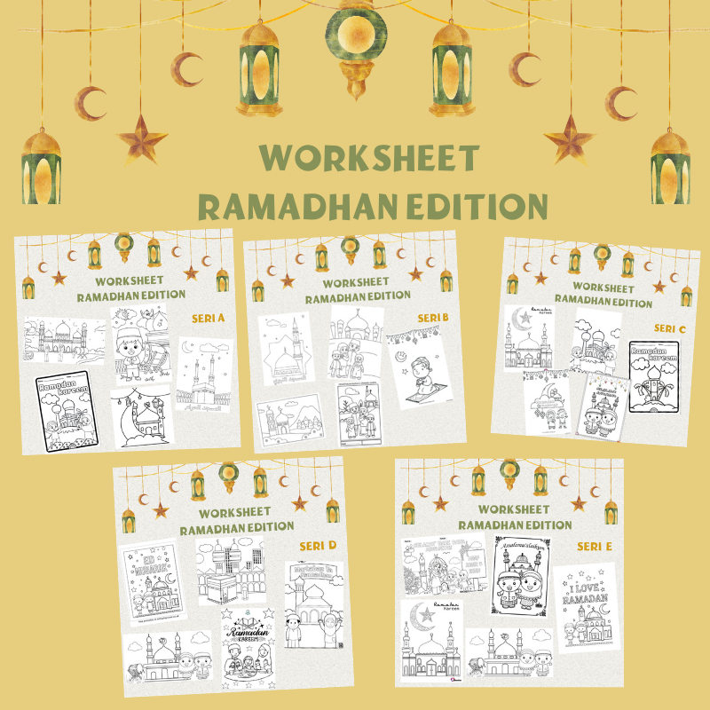 [RAMADAN SPECIALEDITION] LEMBAR MEWARNAI ANAK TEMA ISLAMI WORKSHEET MEWARNAI TK PAUD/ANAK SERI ISLAM