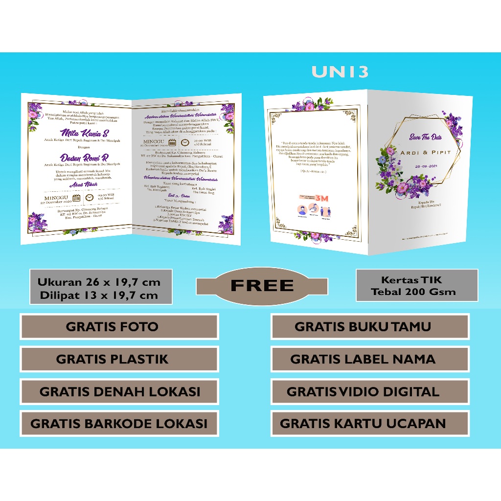 undangan pernikahan / undangan nikah, undangan sunat khitan UN005 simple unik min order 50 pcs
