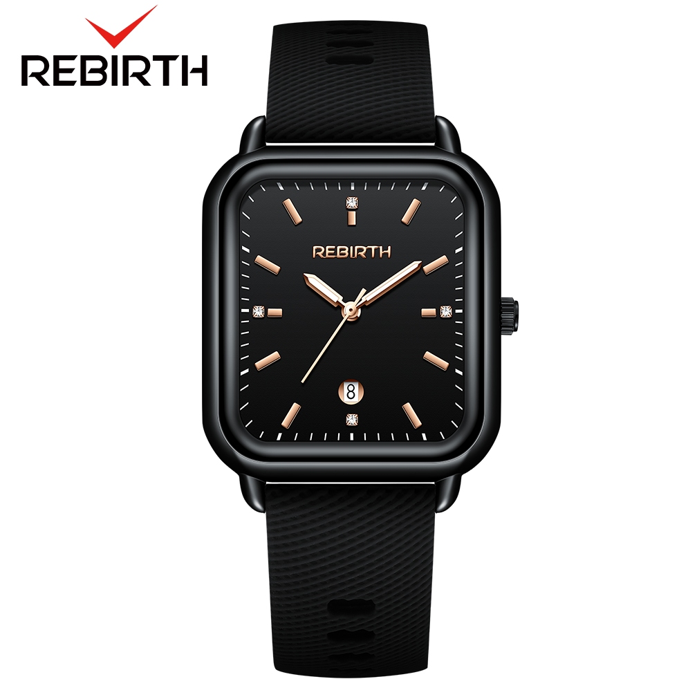 REBIRTH Jam Tangan Wanita Korea Anti Air Kuarsa Kasual Elegan Tali Silikon Jam Tangan Cewek Original-Black