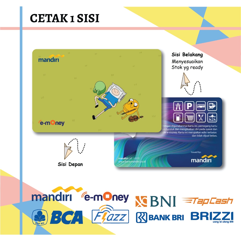 KARTU EMONEY E TOLL ANIME JAKE FINN ADVENTURE TIME MANDIRI FLAZZ BCA BNI TAPCASH BRIZZI BRI - 1 SISI