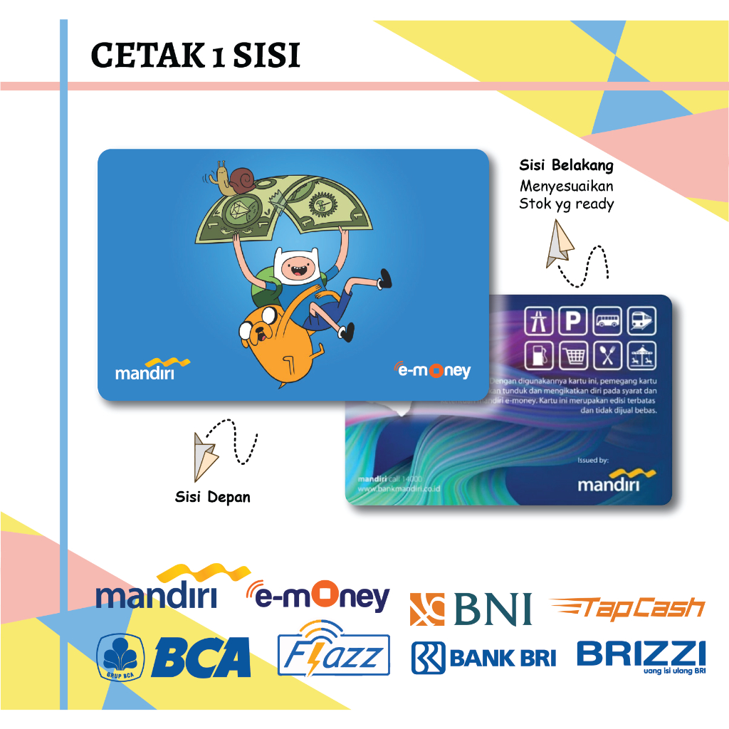 KARTU EMONEY E TOLL ANIME ADVENTURE TIME JAKE FINN MANDIRI FLAZZ BCA BNI TAPCASH BRIZZI BRI - 1 SISI