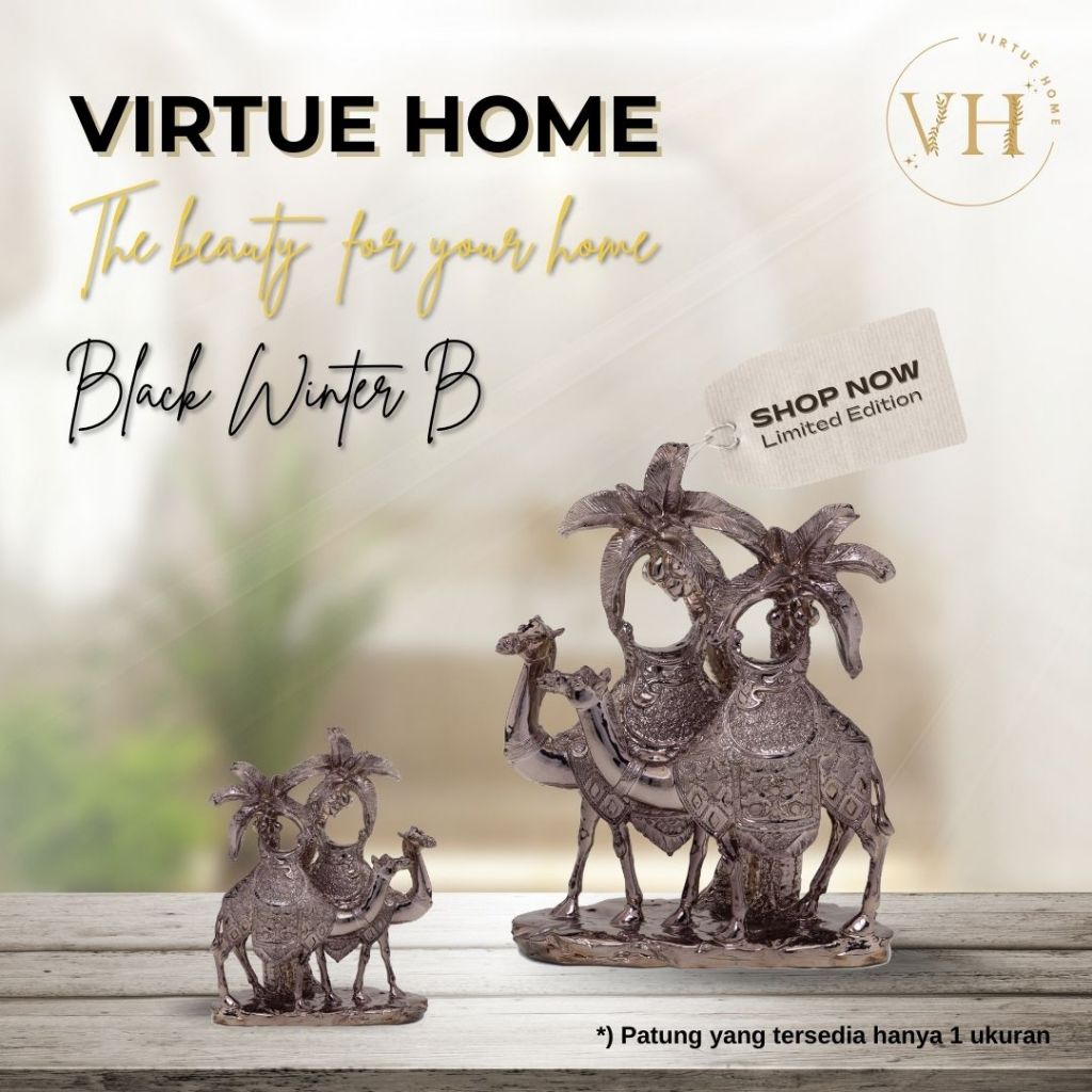 PATUNG DEKORASI RESIN ART UNTA BLACK WINTER B