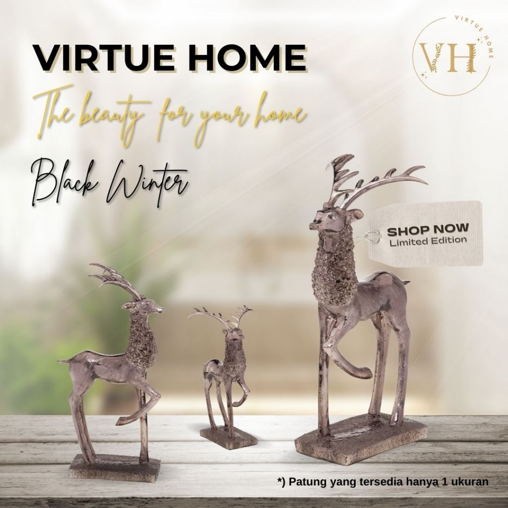 PATUNG DEKORASI RESIN ART RUSA BLACK WINTER