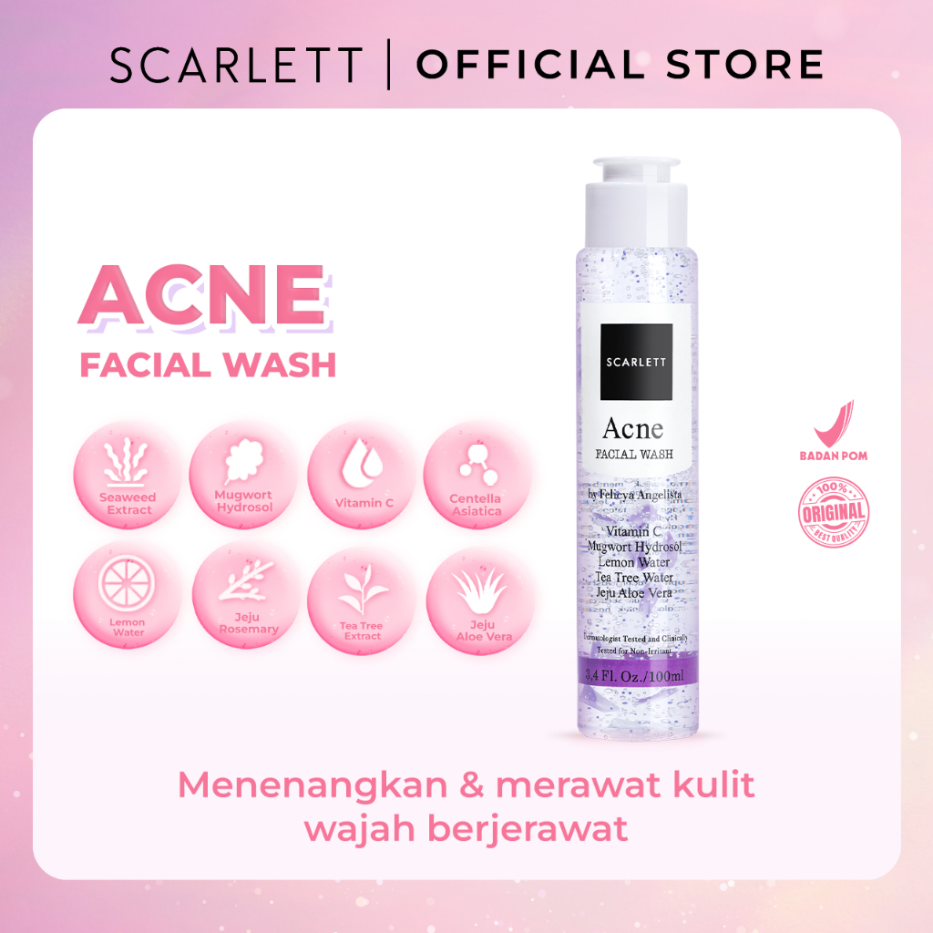 Scarlett Acne Facial Wash 100ml sabun cuci muka untuk kulit berjerawat atau berminyak