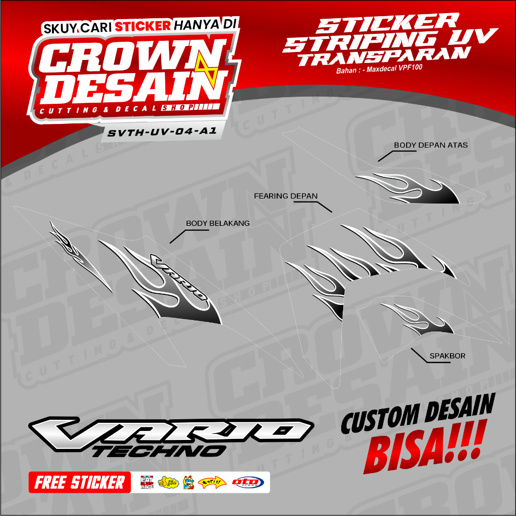 Striping Transparan Vario Techno 110 CBS Motif Api - Striping Stiker Vario Techno Custom Desain - SV