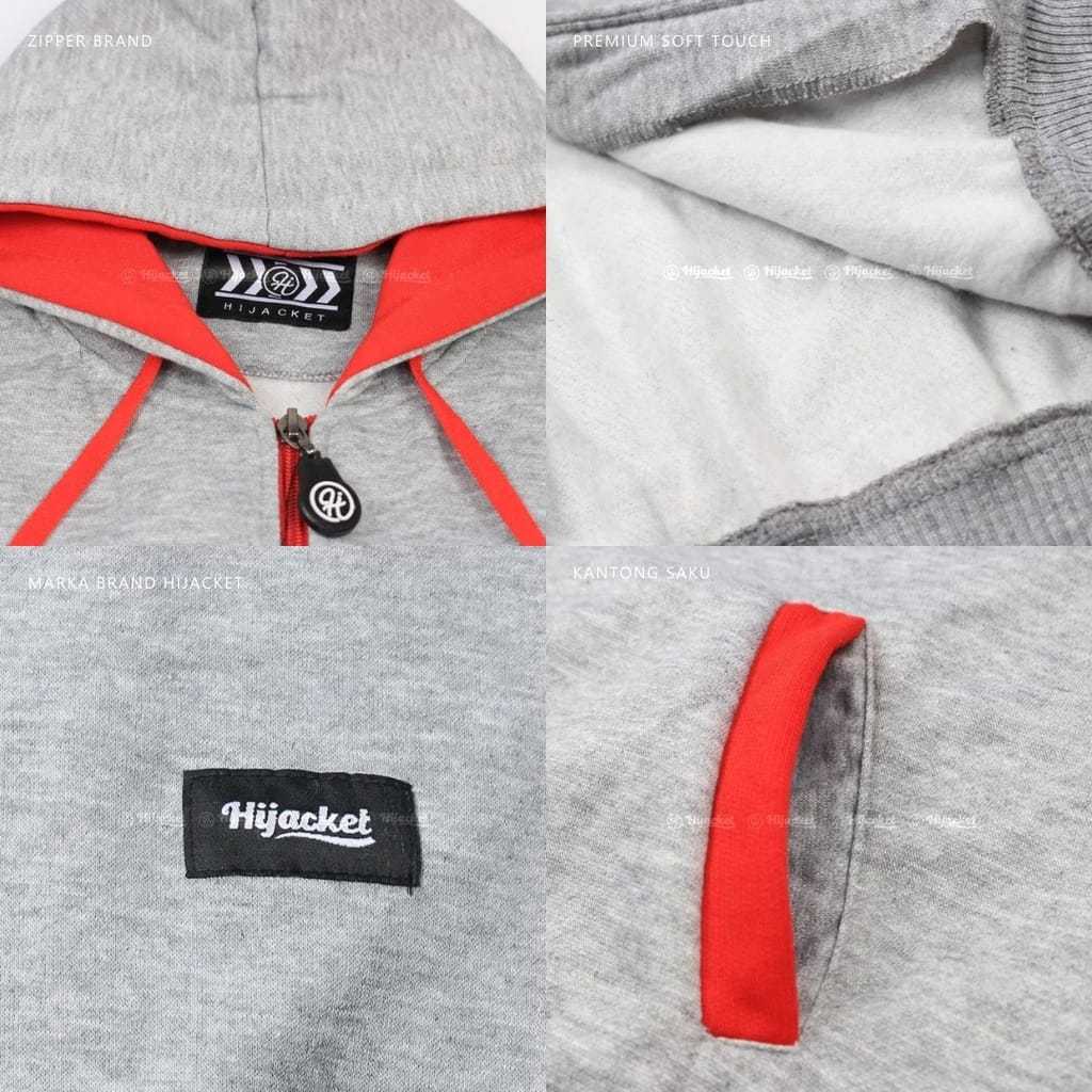 HIJACKET - Jaket Hijaber BASIC Grey Red | Jaket Wanita Panjang | Outerwear For Hijaber