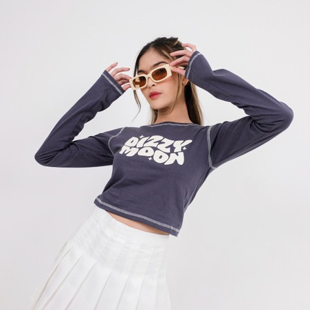 Croptop Lengan Panjang Dizzy Moon / Crop Wanita / Baju Crop Top / Atasan Wanita Kekinian