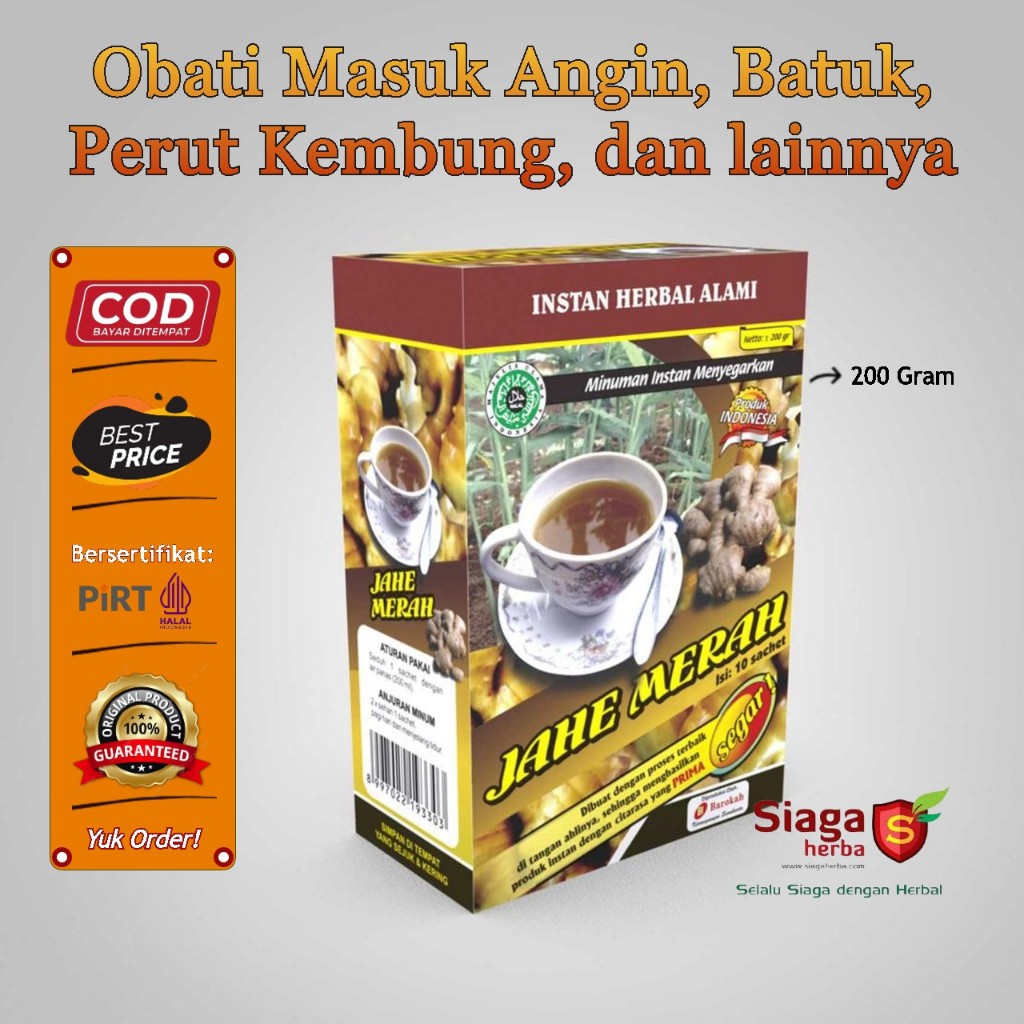 

Instan Jahe Merah Asli Minuman Jamu Herbal Kotak 200gr Al-Ghuroba