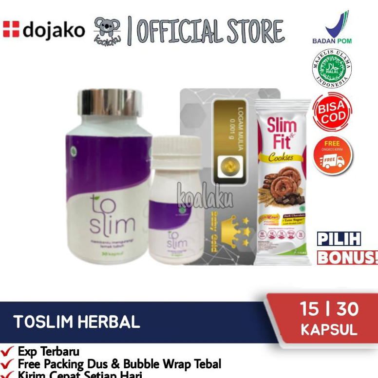 ₳ To Slim Herbal Original Toslim Dojako 15 30 kapsul Jamu Pelangsing Herbal Diet Detox SPECIAL PRICE