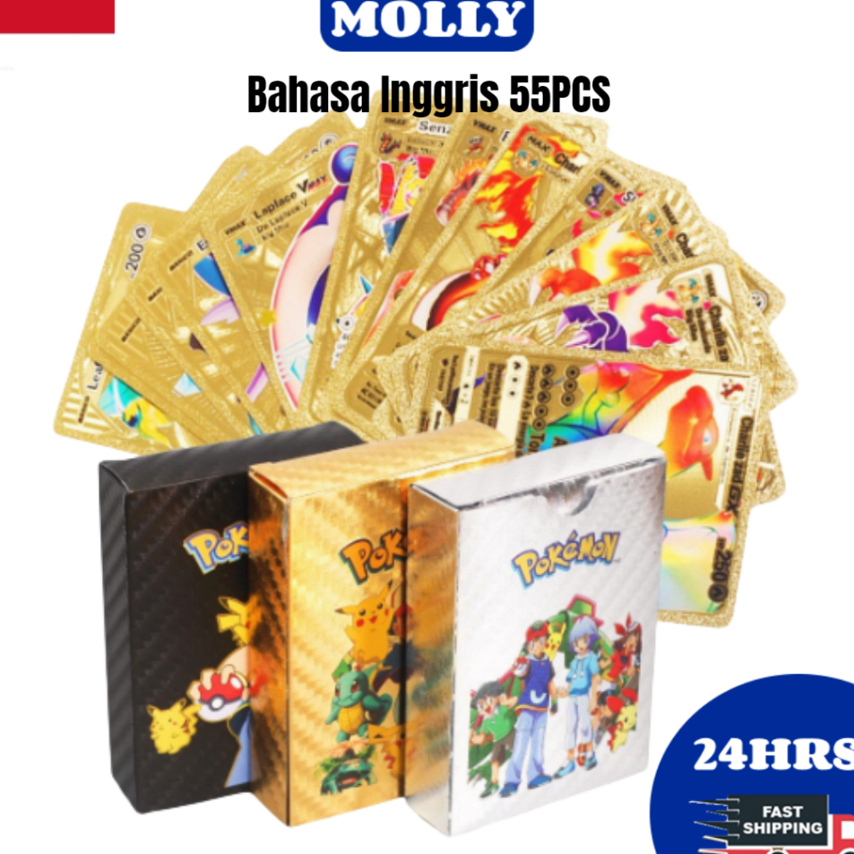 Diskon Promo 【COD】55PCS Mainan Kartu Pokemon Original Pokemon Cards Kartu Dinosaurus Black Gold Silv