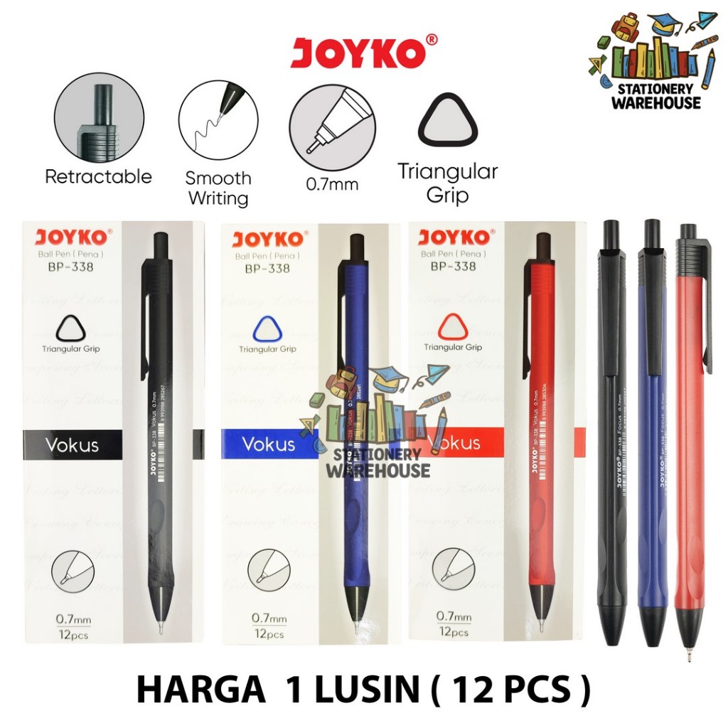 

Ball Pen Pulpen Pena Joyko BP-338 Focus 0.7 mm Ballpen Triangular Grip 1 Lusin 12 pcs