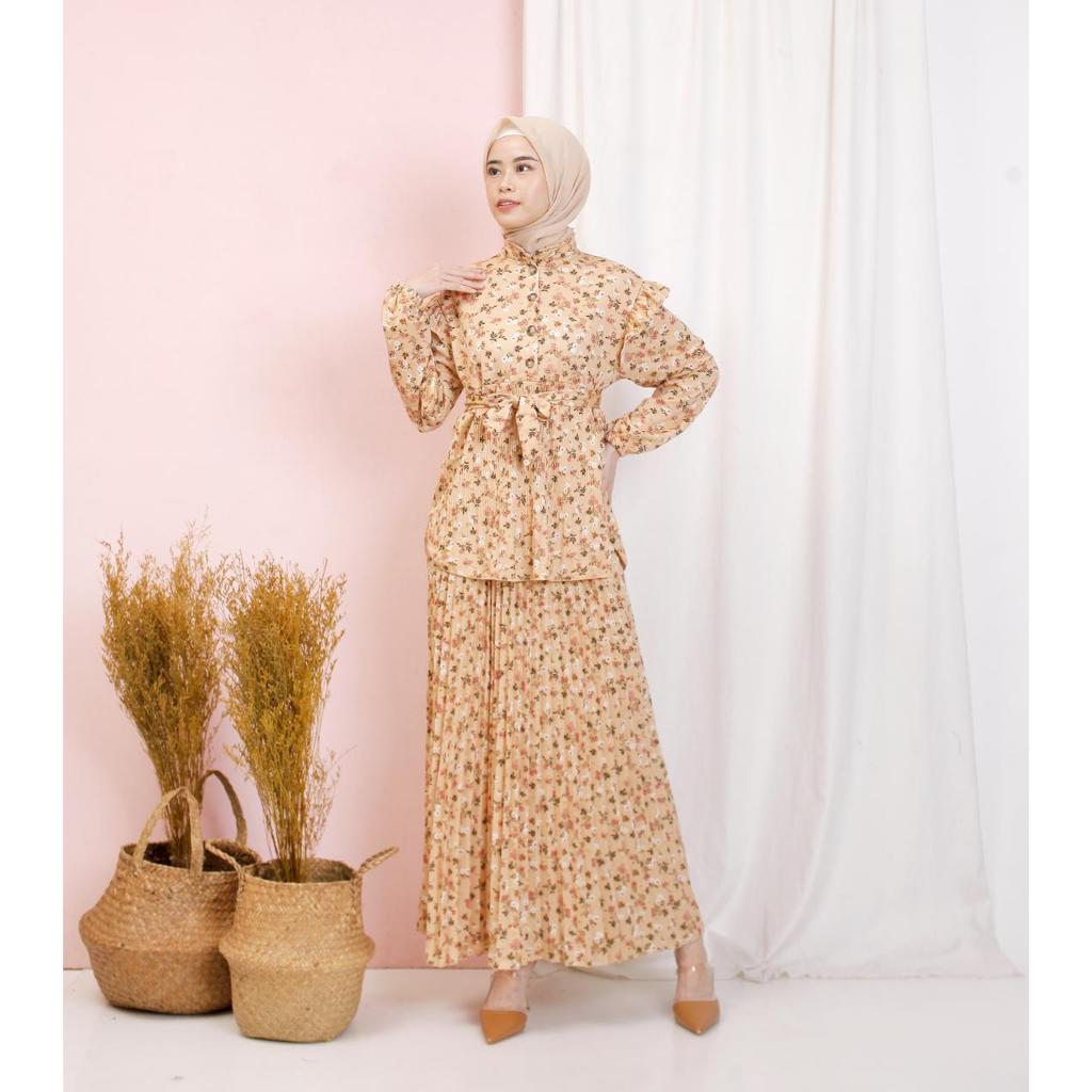 TICLO Nala Dress Gamis Wanita Jumbo Plisket Motif Bunga