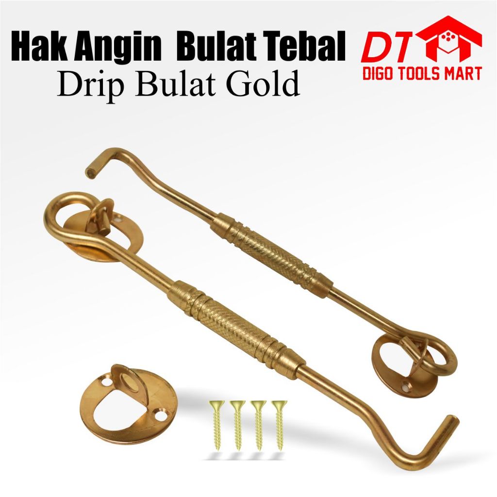 Hak Angin Bulat Tebal Kuning Cantolan Penahan Jendela Window Hook Gold