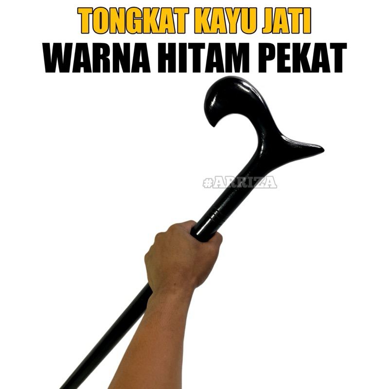 Tongkat Jalan Kayu Jati PANJANG 100cm 1 METER Warna Hitam Pekat - Tongkat Kayu - Tongkat Orang Tua -