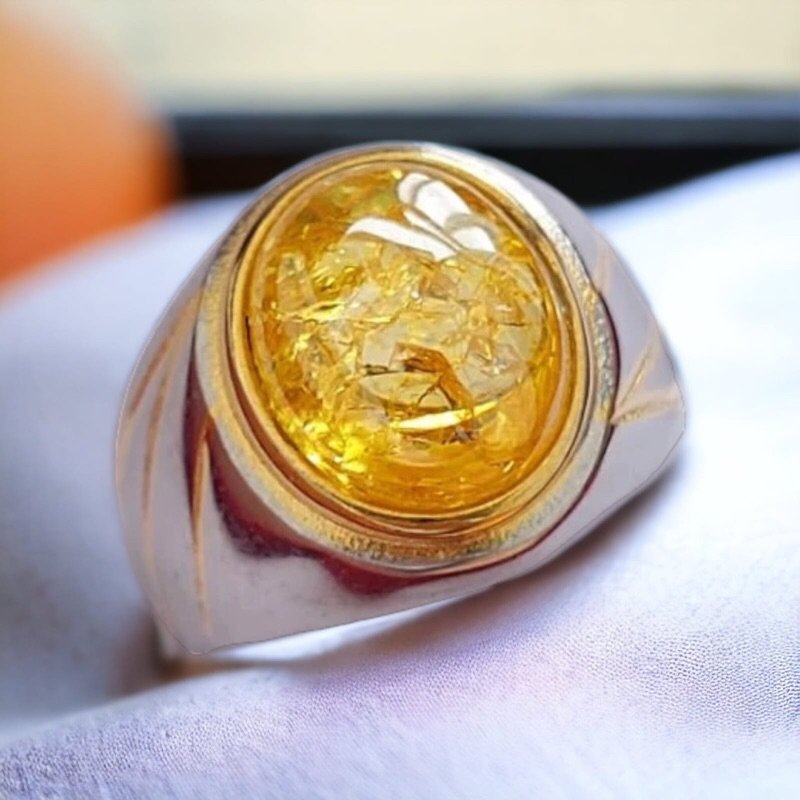 Cincin Batu Akik Yellow Pecah Seribu Good Qualty