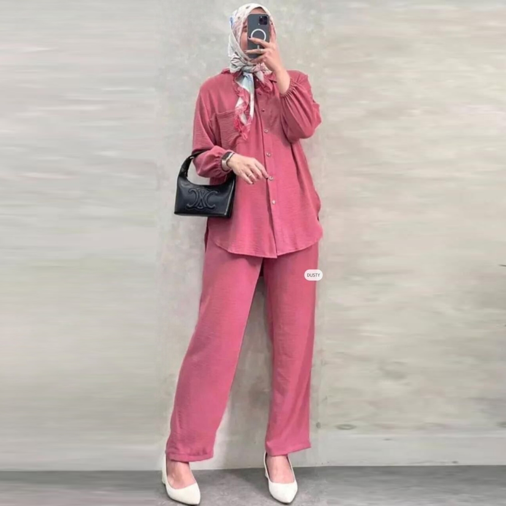 Baju Setelan Wanita Polos One Set Cringkel Airflow Stelan Kantor Jumbo LD 115